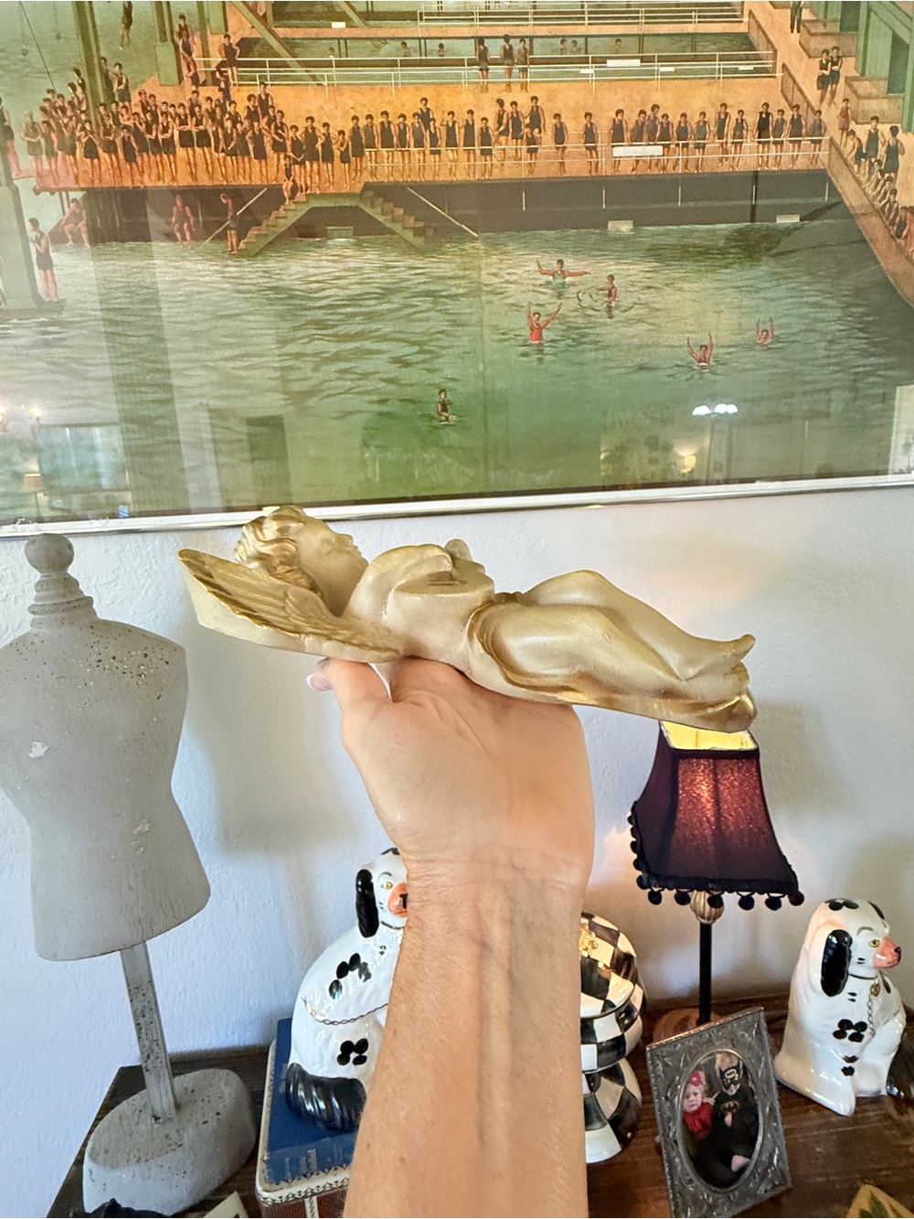 1960’s Gold and Cream Plaster Angel Cherub Wall Art Sculpture Plaque - Picture 3 of 15